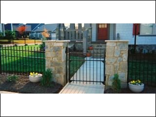 Aluminum Gate with Stone Columns